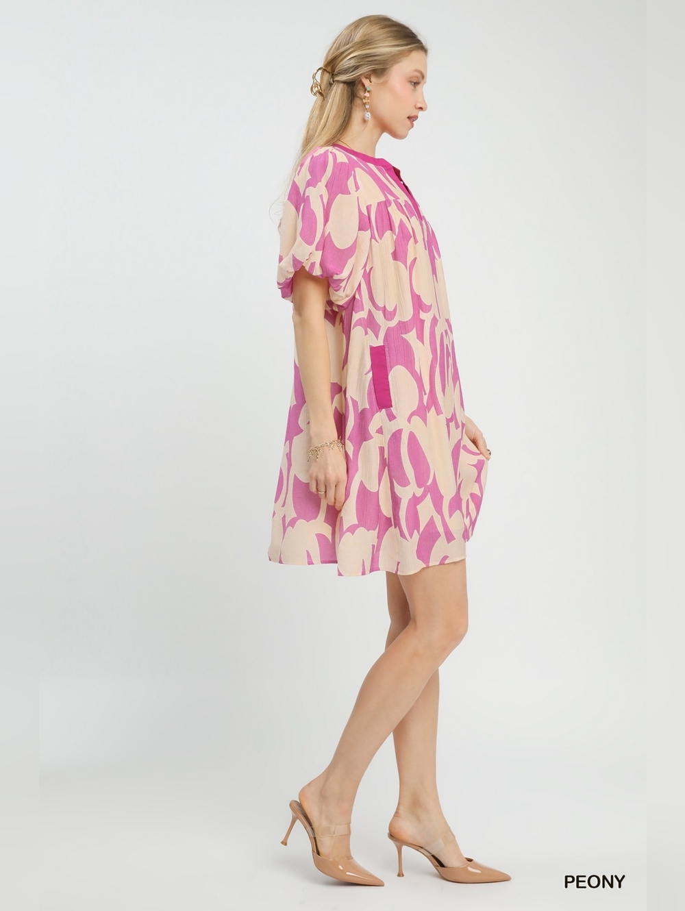 Umgee Abstract Print Puff Sleeve Shift Dress - Picture 7 of 10
